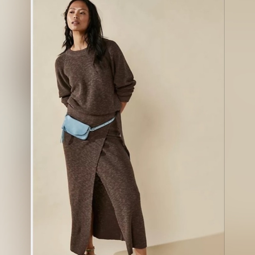 Free People Beach Eyes On You Mocha Brown Knit Maxi Skirt | Medium